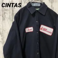 C2474 CINTAS 長袖シャツ ワークシャツ 刺繍 ワッペン ネイビー
