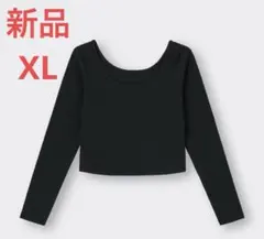 GU コットンブレンドリブクロップドワイドネックT 長袖 ドライ T 黒XL