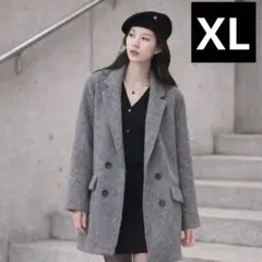 グレー ダブルブレスト チェスターコート　ミディアム寸　XLサイズ