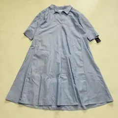 【新品】SIMPLICITE 新品 半袖シャツワンピース ブルー F（G484）