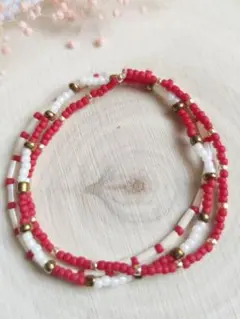 3点セット　重ねブレスレット　赤　白　ボヘミアン　夏　まとめ売り