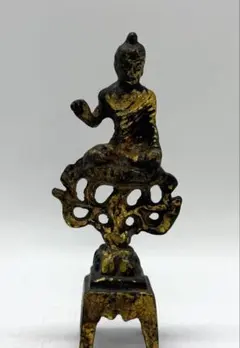 極希少】東南アジア 仏像 釈迦如来坐像 漆箔 金箔 天然木古木台座 骨董