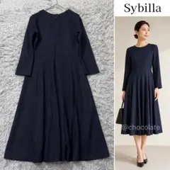 未使用 シビラ カシュクール タックフレアロングワンピース ネイビーL