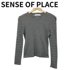 センスオブプレイス 長袖ボーダー Tシャツ フリー ホワイト ブラック