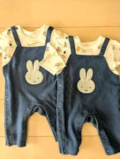 双子　ロンパース‼️ミッフィーデニム風60〜70