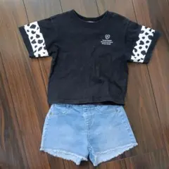半袖Tシャツ 120 黒　デニムショートパンツ