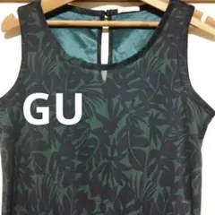 GU レディース ブラック グリーン ボタニカル柄 オールインワン