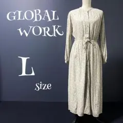 グローバルワーク ロングワンピース 花柄ワンピース Lサイズ ベージュ