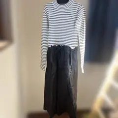 ボーダードッキングワンピース　スポーティ　切り替え　細見え