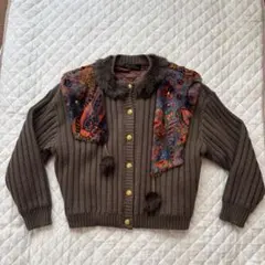 美品　毛100% ￼ニット　ファー付きカーディガンジャケット　裏キルティング￼