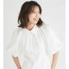 FRAY I.D 볼륨 슬리브 블라우스 화이트 반소매