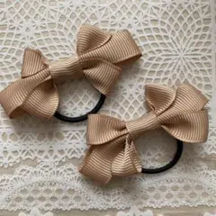 6-29 ヘアメ　リボン 薄茶色　メンカラ　12ミリ巾　2個セット　推し活髪ゴム
