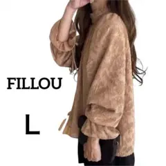 FILLOU フリルカラーフラワージャガードブラウス L オレンジ