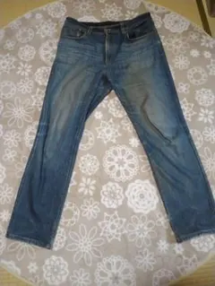 ストレートデニムパンツ 青 フェード加工