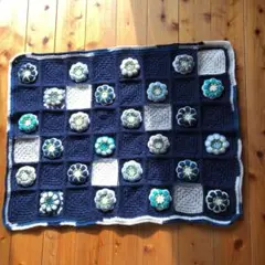 手編み　ひざ掛け　ブランケット