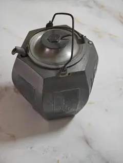 骨董 錫製　六角形　蓋付き酒器　チロリ　急須　二重急須　亀摘蓋　酒燗器