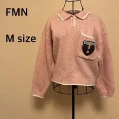 【FMN】襟付きニットトップス/セーター/ピンク/ワッペン/ポケット/ショート丈