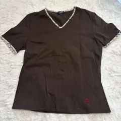 バーバリー　ブラウン Vネック 半袖Tシャツ サイズ2