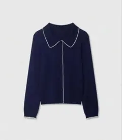 shein 襟付きニットカーディガン ネイビー レディース トップス