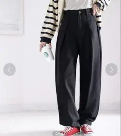 美品　ハイウエストデニム＆チノ タックワイドパンツ