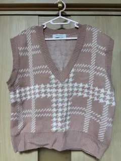 ピンク チェック ニット ベスト meem select ミームセレクト