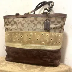 COACH コーチ　シグネチャー　異素材MIX パッチワーク　トートバッグ