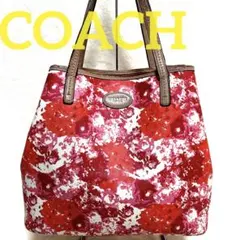 COACH コーチ　トートバッグ　A4 PVC 総柄ピンク　レッド