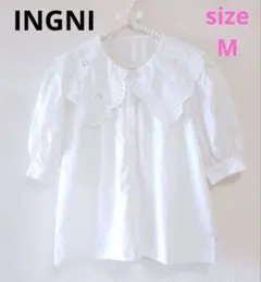 【INGNI】ビックカラーレース襟 ぽわん袖　半袖ブラウス Mサイズ