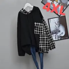 LUDA099 春秋 トレーナー トップス薄手 切替 フード付きゆったり