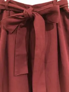 【超美品】GU リボン付き ワイドパンツ ボルドー 赤 ウエストマーク