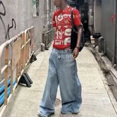 美品adidas Y2K 個性的　ユニセックス　ビッグプリント半袖Tシャツ 赤白