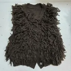 esica フリンジ ニットベスト ブラウン