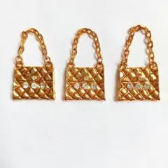 【3個セット】キルティング ゴールドバッグ メタルチャーム ハンドメイド カン付