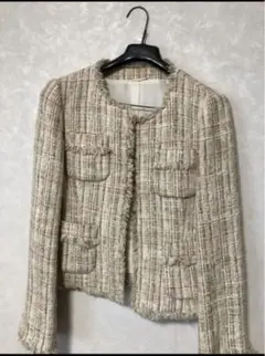 ANAYI ツイードジャケット ノーカラー フリンジ 日本製 セレモニー 上品