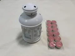 白い星型ランタンとピンクキャンドルセット 直径12センチ　　高さ20センチ