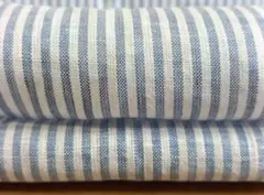A275・麻100%・ストライプ柄・オフ白/水色系2.4m・ネップ加工