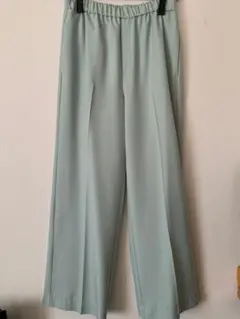 ミントグリーン ワイドパンツ ゴムウエスト