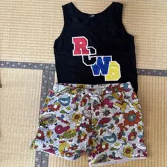 ブラック グラフィックプリント タンクトップとパンツ