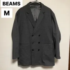 BEAMS チェック柄 グレー ダブルブレストジャケット M