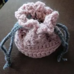 ハンドメイドピンクとグレーの巾着袋