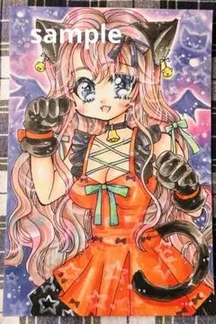 手描き★オリジナルイラスト★黒猫ハロウィン