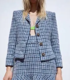 ZARA size M ツイードジャケット ブルー　B品