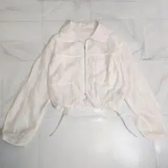 シアー 透け感 クロップドジャケット M ジップ 白 ホワイト