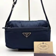 【美品 ギャラ付】プラダ ショルダーバッグ ナイロン レザー カメラ ネイビー