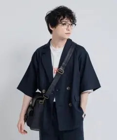 ミュエータ　メンズ　ダブルプレストリネンシャツ　カーゴパンツセットアップ　LL