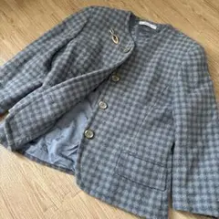 marly's ブルー　ウール　ノーカラー　ジャケット　44のサムネイル