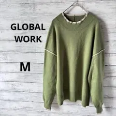 グローバルワーク　GLOBALWORKオリーブグリーン ニットセーター 長袖　M