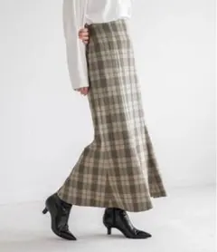 【LOWRYS FARM】Mチェック柄マーメイドスカート シルエット細見え
