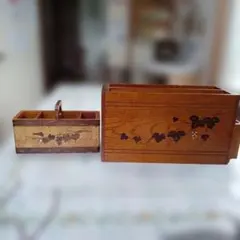 木製 小物入れ 2点セット ぶどう柄