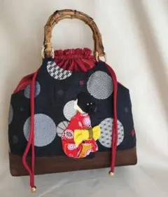 立体パッチワーク 和柄ハンドバッグ